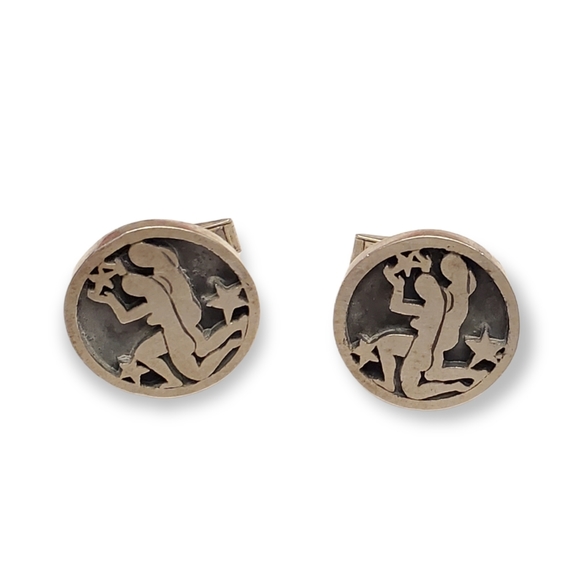Rare Vintage MCM Designer Signed ROTTER Goddess Star Sterling Silver Cufflinks
